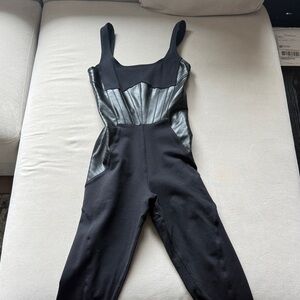 ALO Yoga Black Jumpsuit with Leather Accents